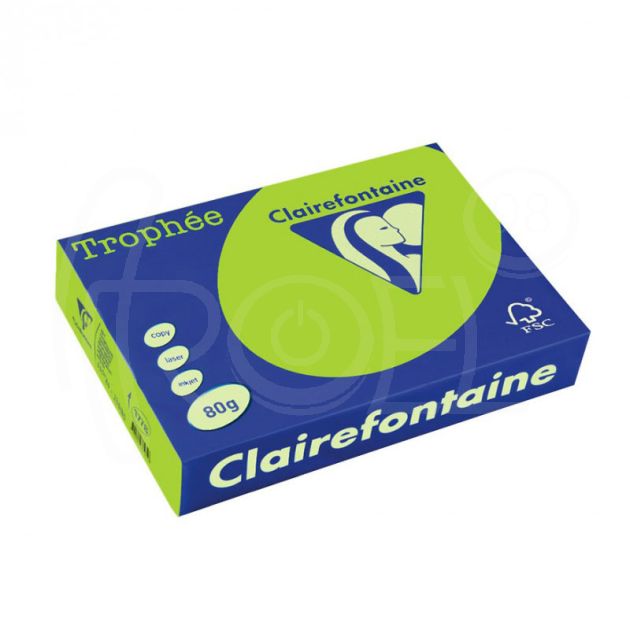 Копирна цветна хартия Clairefontaine, флуоресцентна, Fluo Green, A4, 80 гр./м2, 100 листа main product photo