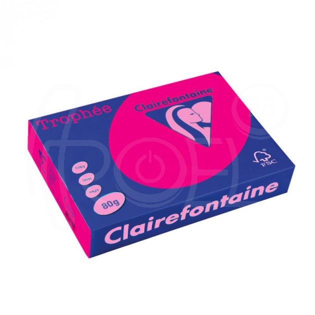Копирна цветна хартия Clairefontaine, флуоресцентна, Fluo Pink, A4, 80 гр./м2, 500 листа main product photo