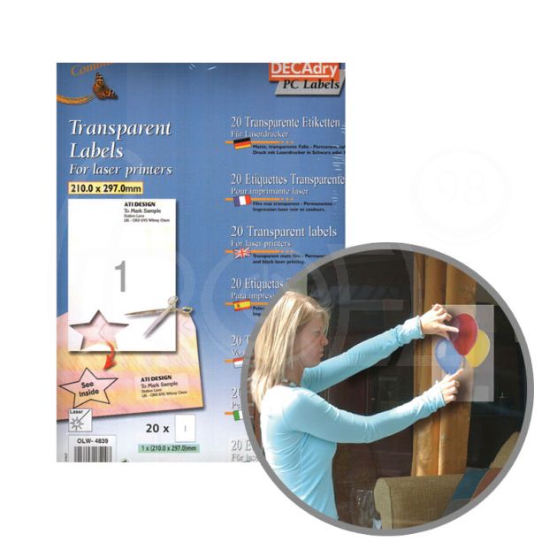 Самозалепващи етикети, A4, прозрачни main product photo