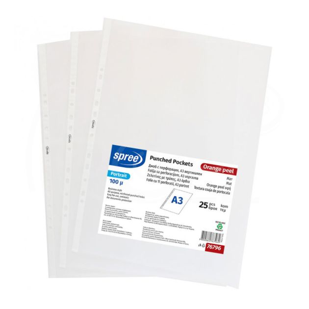 Папка джоб с перфорация Spree, A3, 100µ, матиран, вертикален, 25 бр./оп. main product photo