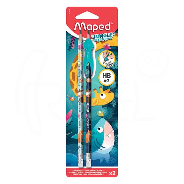 Моливи Maped Jungle Fever HB + Ръкохватка Kidy Learn, блистер main product photo