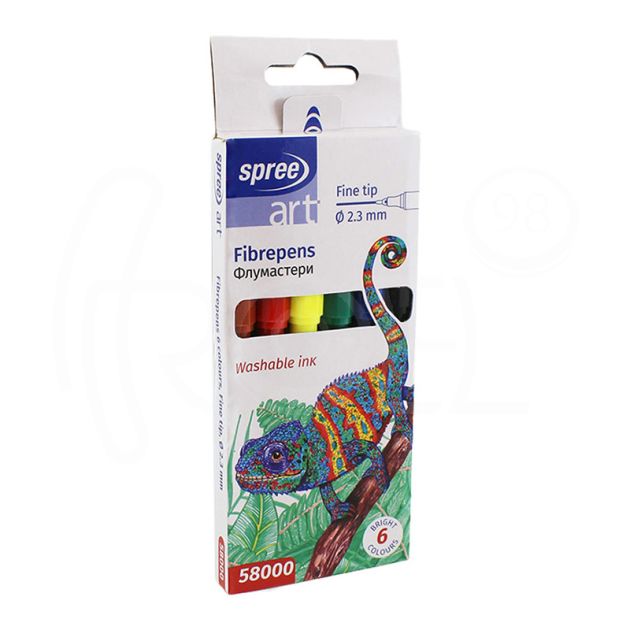 Флумастери Spree 6 цвята, тънък връх Ф2.3 мм., 14.3 см. main product photo