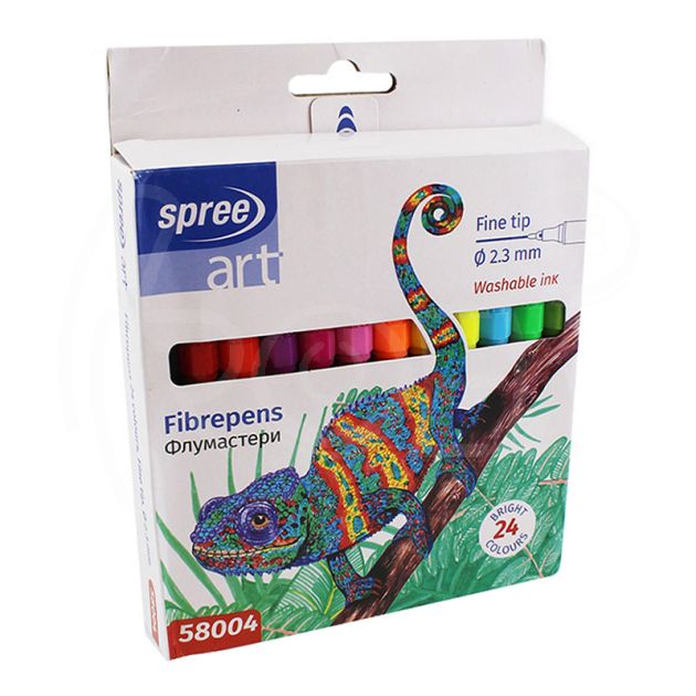 Флумастери Spree 24 цвята, тънък връх Ф2.3 мм., 14.3 см. main product photo