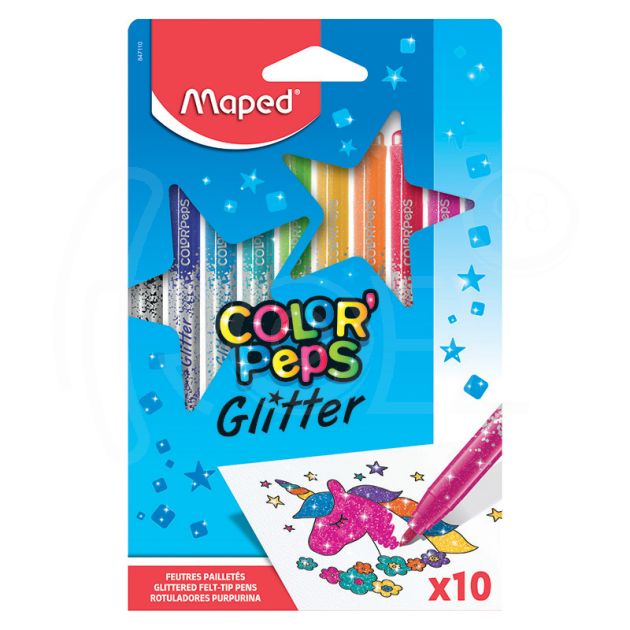 Флумастери Maped ColorPeps Glitter, 10 металикови цвята main product photo