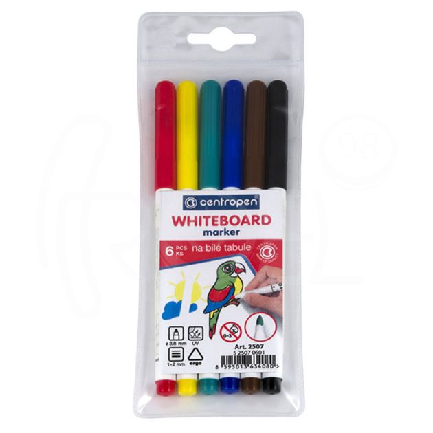 Маркер с объл връх за бяла дъска Centropen 2507, 6 цвята в блистер. main product photo