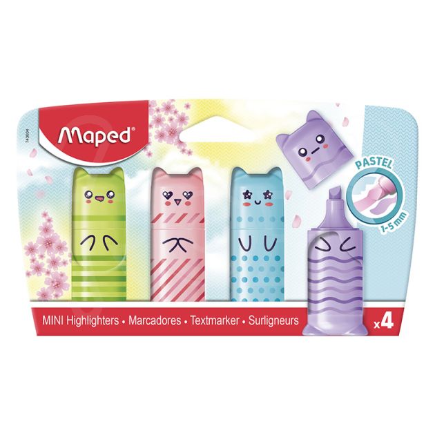 Текст маркери Maped Fluo Peps Mini Friends Pastel, 4 броя в блистер main product photo