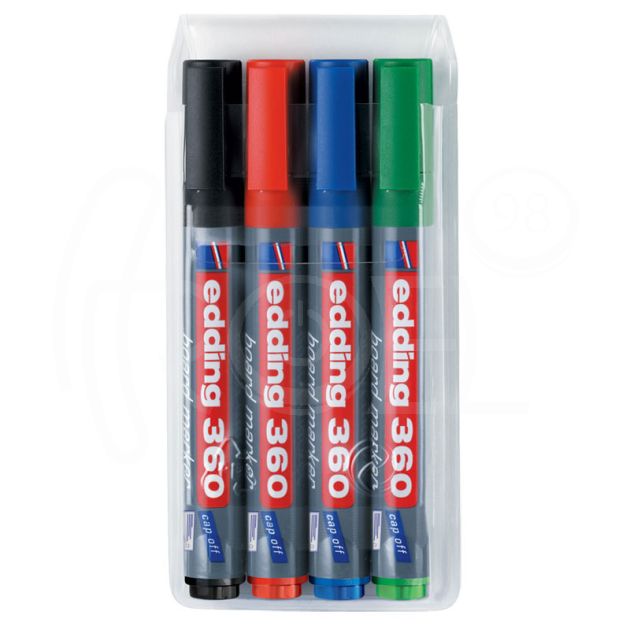 Комплект маркери за бяла дъска Edding 360, объл връх, с клипс, 4 цвята main product photo