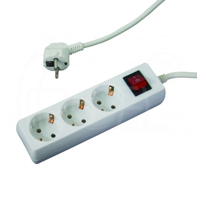 Разклонител с 3 гнезда, с ключ, 3м кабел main product photo