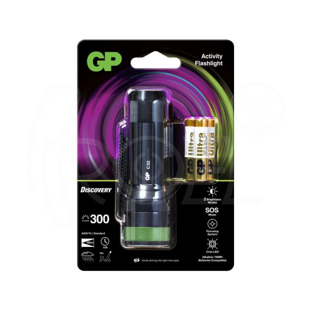 Фенер GP BATTERIES C32, LED, 300 LM, Cree Discovery Outdoor + 3 батерии AAA main product photo