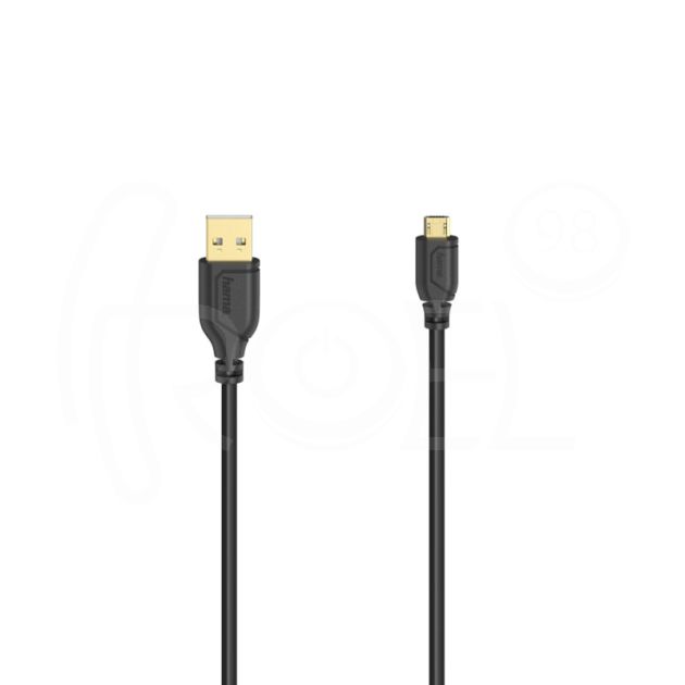 Кабел HAMA Flexi-Slim, USB 2.0 мъжко - micro USB мъжко, 0.75 м., позлатени конектори, черен main product photo