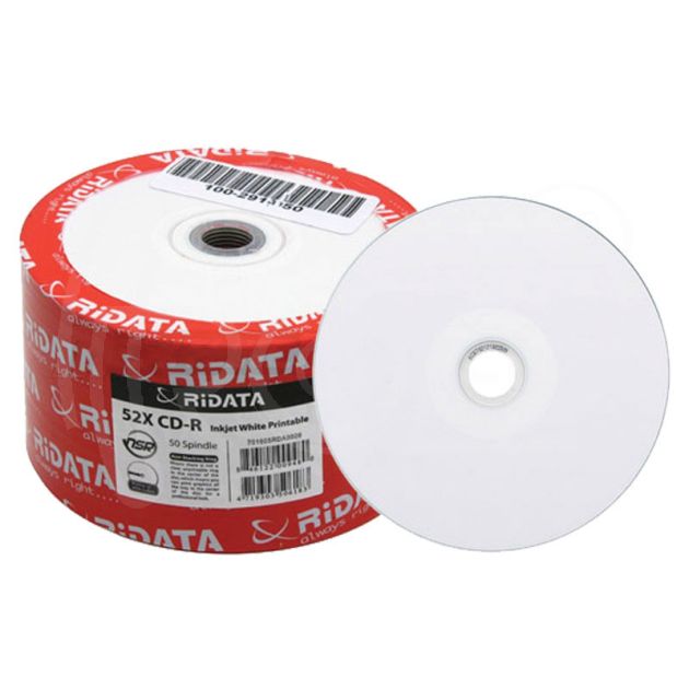 CD-R диск Ridata Printable, 80 min, 700MB, 52x, целофан 50 бр. main product photo