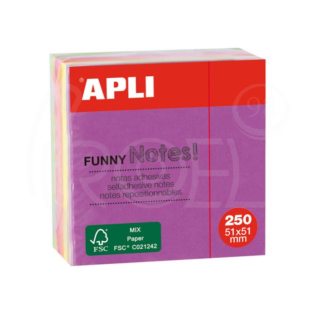 Самозалепващи листчета Apli, 51 x 51 мм, 250 л., 5 ярки цвята main product photo