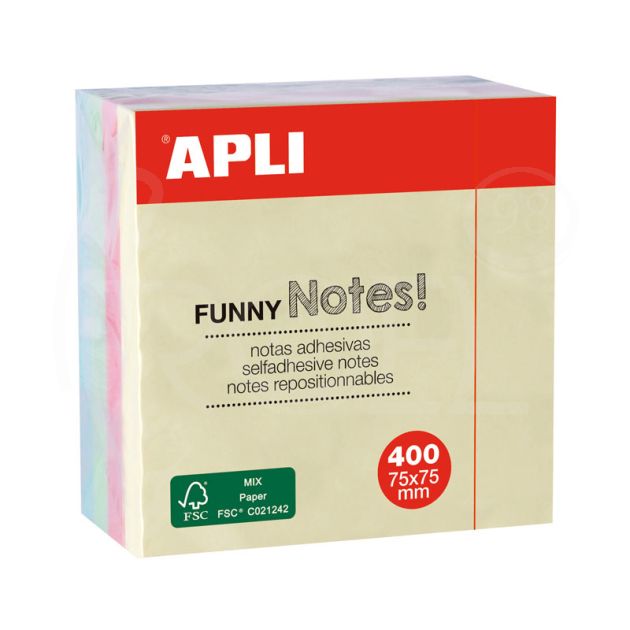 Самозалепващи листчета Apli, 75 x 75 мм, 400 л., пастел, 4 цвята main product photo