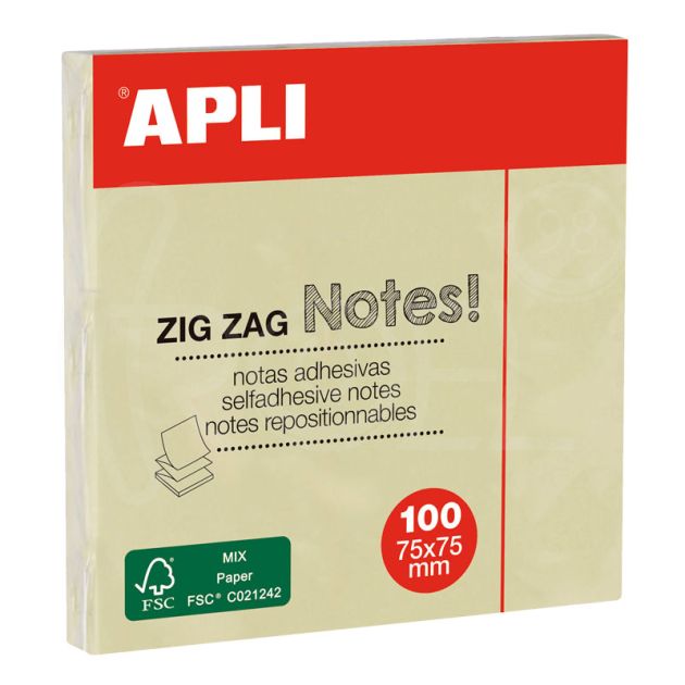 Z-Листчета Apli Zig Zag, 75 x 75 мм, жълти, 100 л. main product photo