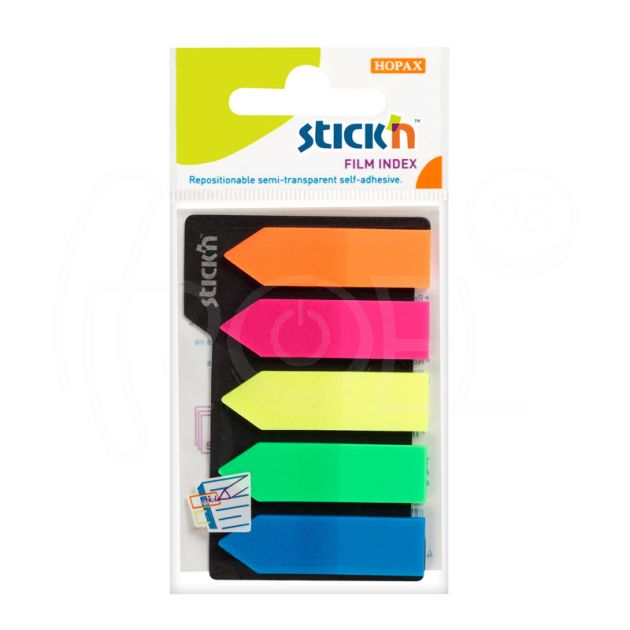 Индекси с форма на стрелка Stick`N, 42 x 12 мм, неон, 5 x 25 л. main product photo