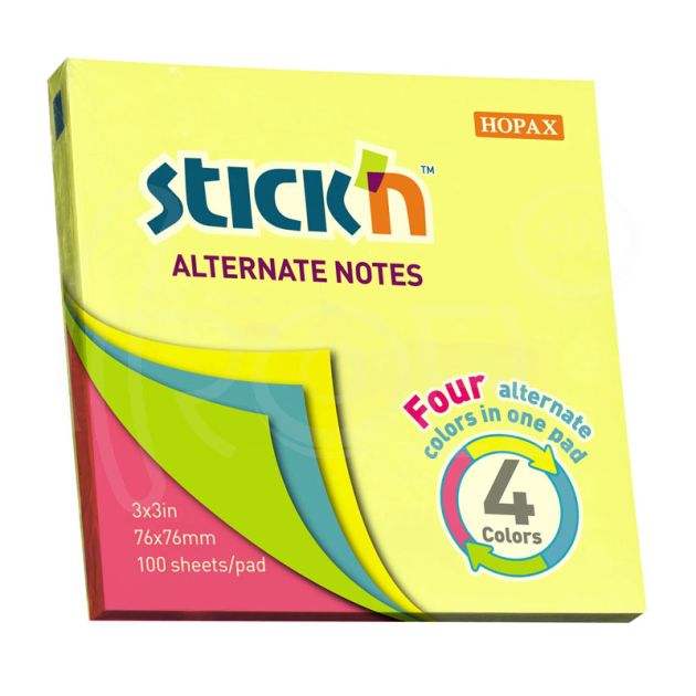 Самозалепващи листчета Stick`N Alternate, неон, 76 x 76 мм, 4 цв main product photo
