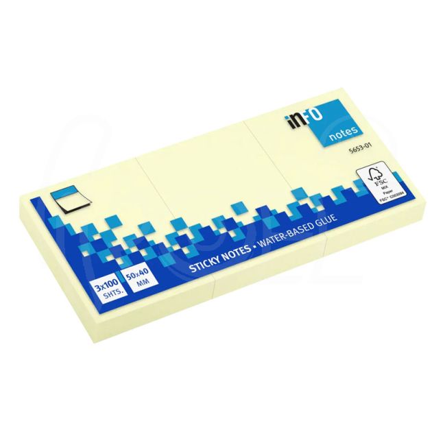 Самозалепващи листчета Info Notes, 40 x 50 мм, 3 бр. жълти пастел main product photo