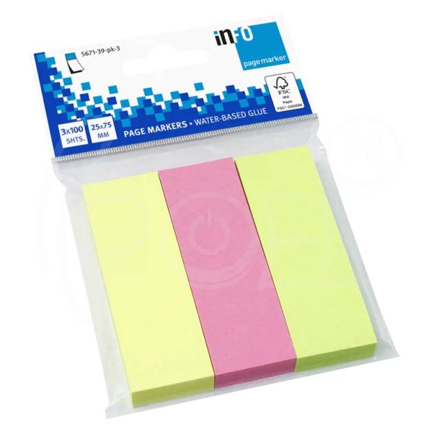 Индекси Info Notes, неон, 25 х 75 мм, 3 цвята, 100 л. main product photo