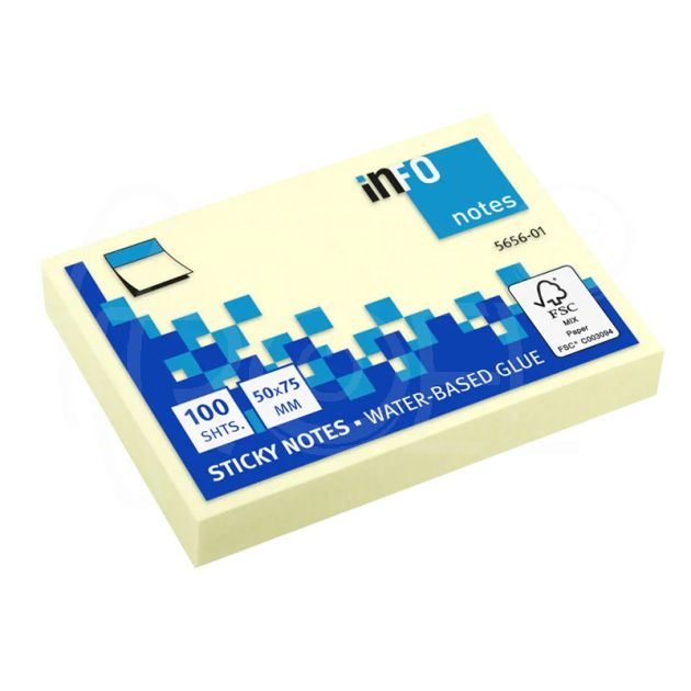 Самозалепващи листчета Info Notes, 50 х 75 мм, жълти пастел main product photo