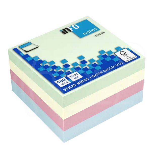 Самозалепващи листчета Info Notes, пастел, 75 х 75 мм., пастел 400 л main product photo