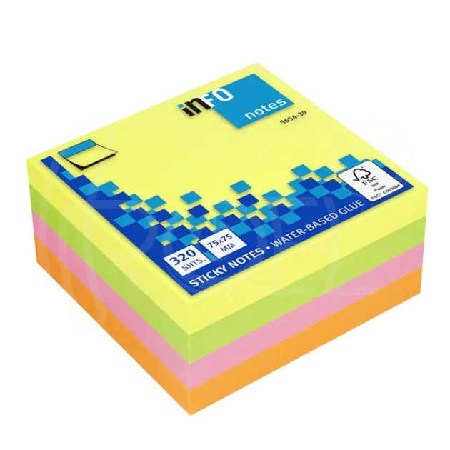 Самозалепващи листчета Info Notes, неон, 75 x 75 мм, 4 цвята, 320 л. main product photo