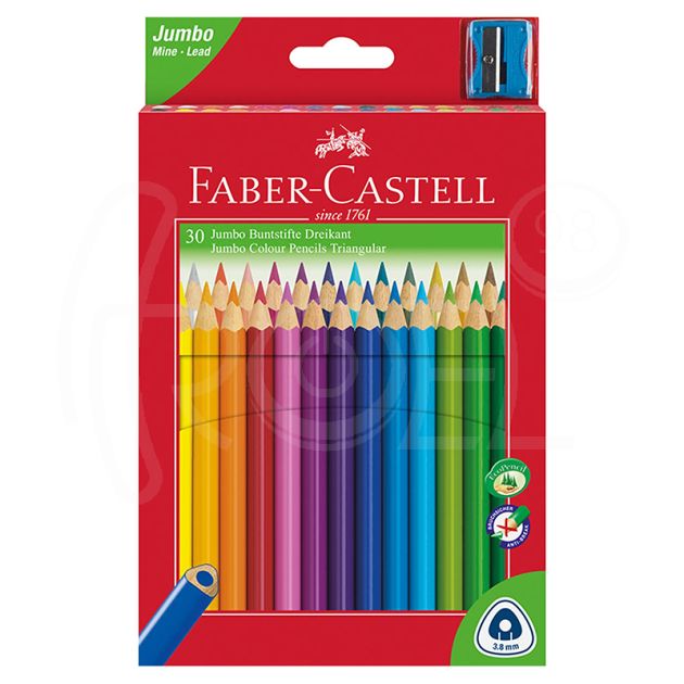 Цветни моливи Faber-Castell Triangular Jumbo, 30 цвята, с включена острилка main product photo