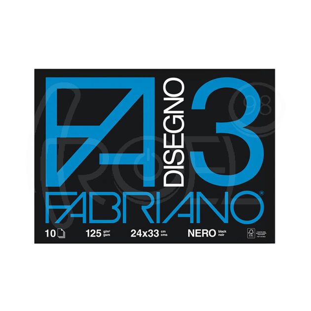Блок за рисуване Fabriano Disegno 3, 24 x 33 см., 125 гр. / м2, черна хартия, грапав, шит с телчета, 10 листа main product photo