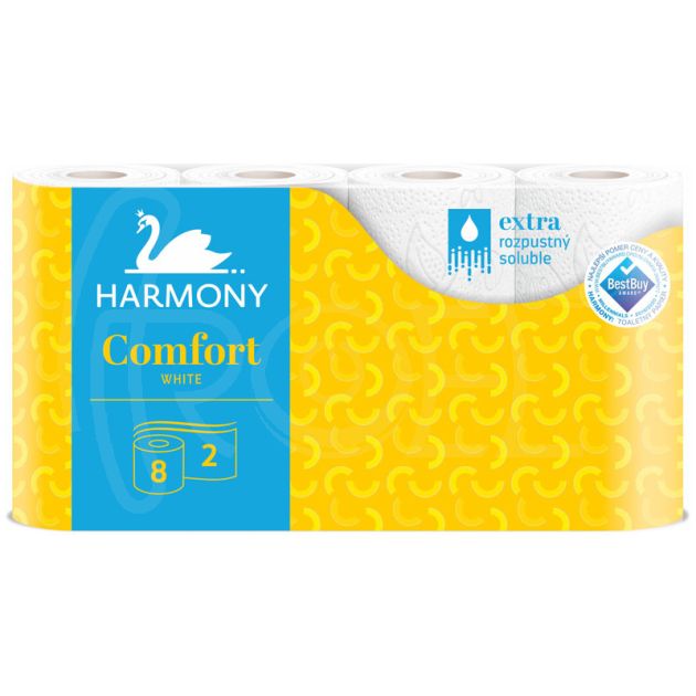 Тоалетна хартия Harmony Comfort, 2-пластова, бяла, 192 откъса, 8 бр. main product photo