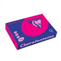 Копирна цветна хартия Clairefontaine, флуоресцентна, Fluo Pink, A4, 80 гр./м2, 100 листа