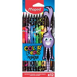 Цветни моливи Maped Color Peps Black Monster, 12 цвята