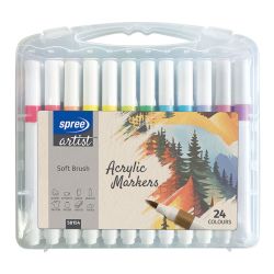 Маркери акрилни Spree Artist Soft Brush, 24 цвята в PP кутия