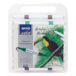 Маркери акрилни двувърхи Spree Flexy Chisel / Round tip 18 цвята + контурен