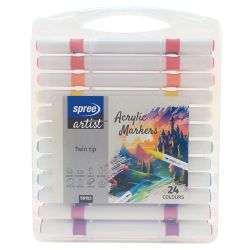 Маркери акрилни двувърхи Spree Soft Brush / Fine tip, 24 цвята в PP кутия