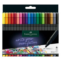 Тънкописец Faber-Castell Grip, връх 0.4 мм, комплект 20 цвята, в блистер