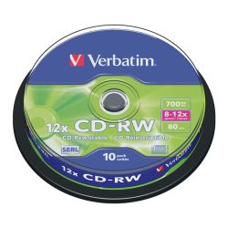 CD-RW диск VERBATIM, 700MB, 12x, шпиндел, 10 бр.