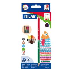 Цветни моливи Milan Triangular Bicolour, 12 броя, 24 цвята