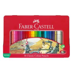 Цветни моливи Faber-Castell Замък, 36 цвята, в метална кутия